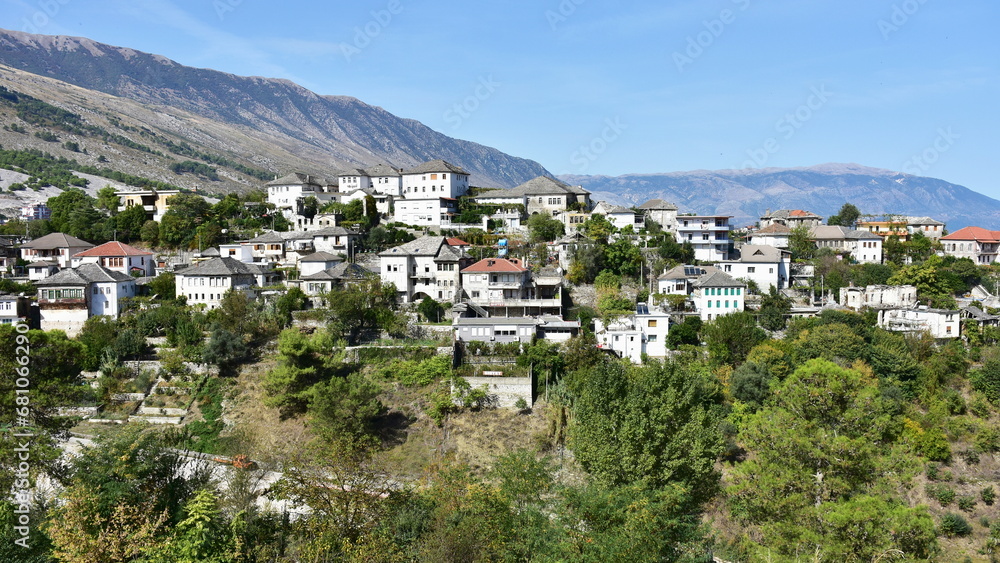 houses in town Gjirokaster, Albania. World Heritage Site by UNESCO.