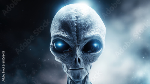 Alien creature has a message for humans. Grey kind humanoid from an other planet portrait series photo