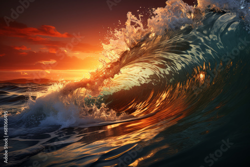 a wave is breaking on the ocean at sunset © CRYPTOERMD