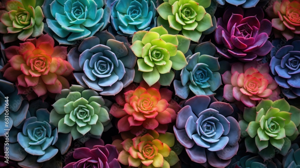 A vibrant tapestry of multicolored succulent plants creates a lush mosaic, botanical background. Botanical diversity, succulents vibrant natural patterns. A vibrant tapestry of multicolored succulent plants creates a lush mosaic, botanical background. Botanical diversity, succulents vibrant natural patterns.