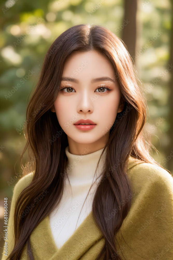 Φωτογραφία Portrait of beautiful Japanese women with half-up, half-down hairstyle with loos