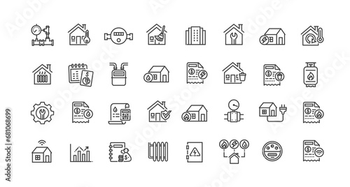 Set of line icons related to public utilities