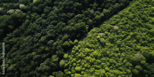 An aerial view of a lush green forest in summer, showcasing the natural beauty and vibrant colors of the landscape.