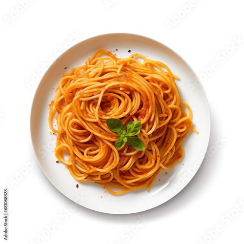 Spagetti with basil leaves isolated on a transparent background, png photo