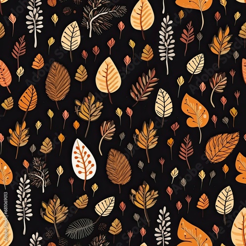 Seamless autumn nature pattern with seasonal leaves. Illustration for wallpaper, textile, or fabric design
