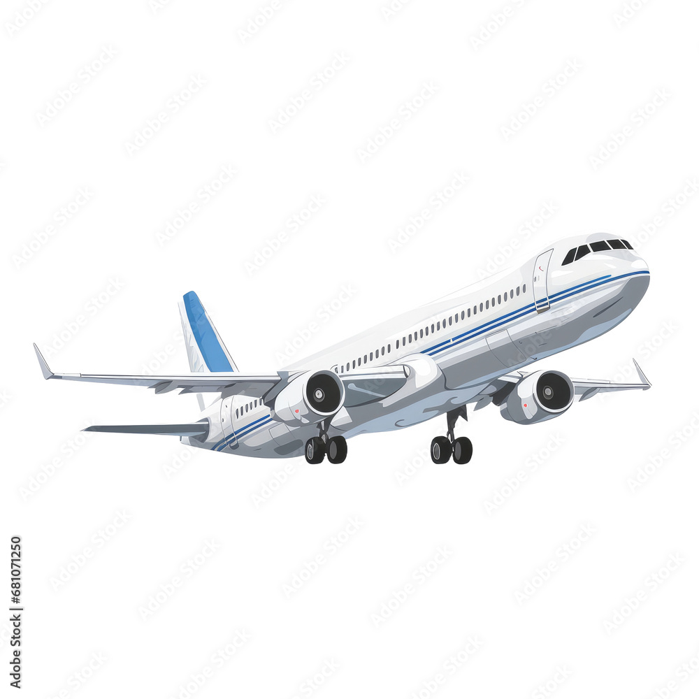Detailed white airliner or Jet Airplane isolated on transparent background