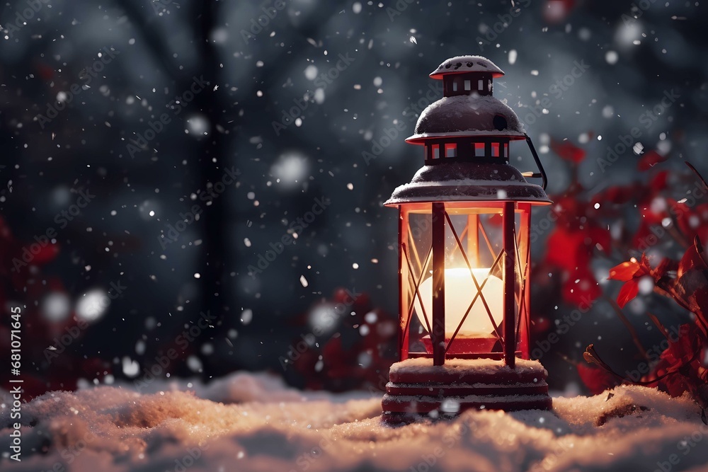 christmas lantern in the snow winter night christmas lantern in the snow winter night