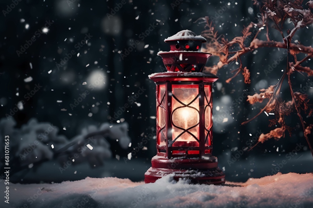 christmas lantern in the snow at night christmas lantern in the snow at night