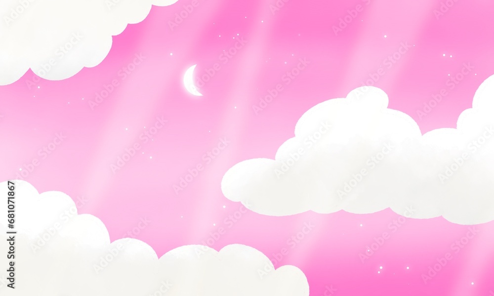 pink sky background with clouds and moon