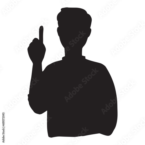  指で1の数字を示すポイントを説明する男性のシルエットイラスト