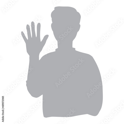  指で5の数字を示すちょっと待ってのジェスチャーをする男性のシルエットイラスト