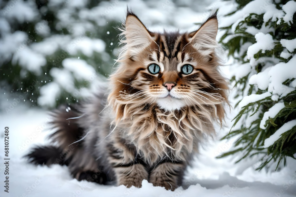 maine coon kitten in snow