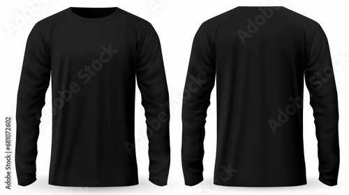 Men's long sleeve black t-shirt, front and back views isolated on white. Versatile fashion template for your design creativity. ai generative photo