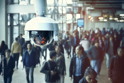 Surveillance camera. A crime prevention system for gathering information and deterring and preventing crime. Concept for surveillance society and security. photo