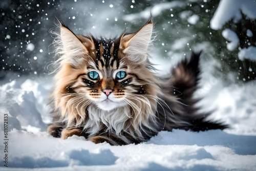 maine coon kitten in snow