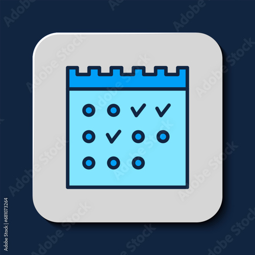 Filled outline Hotel booking calendar icon isolated on blue background. Vector