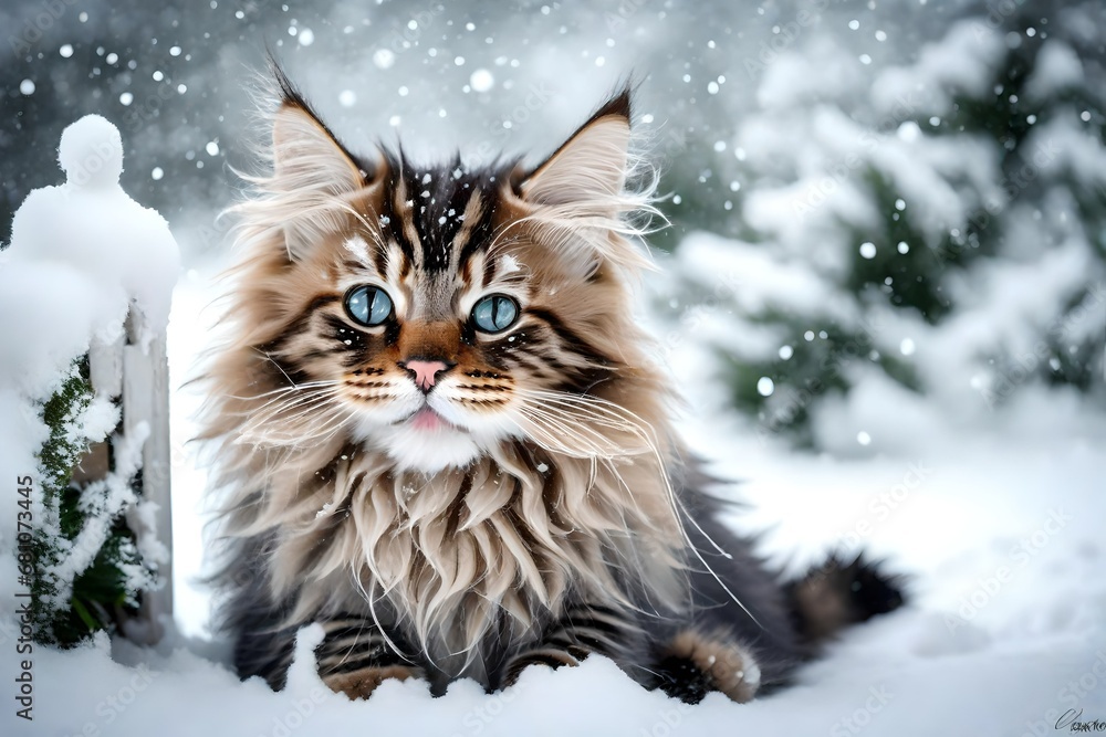 main coon kitten in the snow