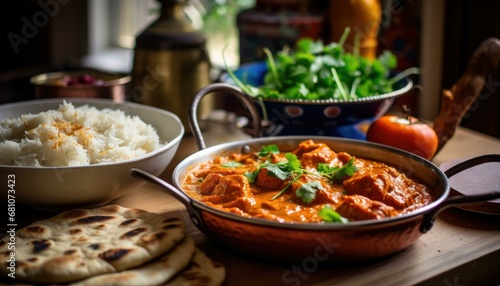 Authentic Indian Chicken Tikka Masala with Basmati Rice and Naan Bread