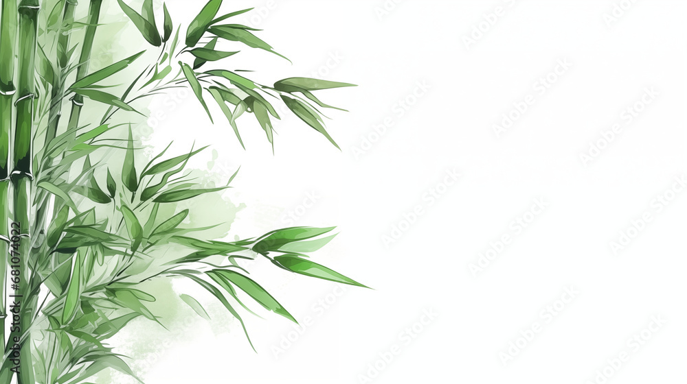 Naklejka premium Bamboo, representing strength and growth, Chinese New Year symbols, watercolor style, white background, with copy space