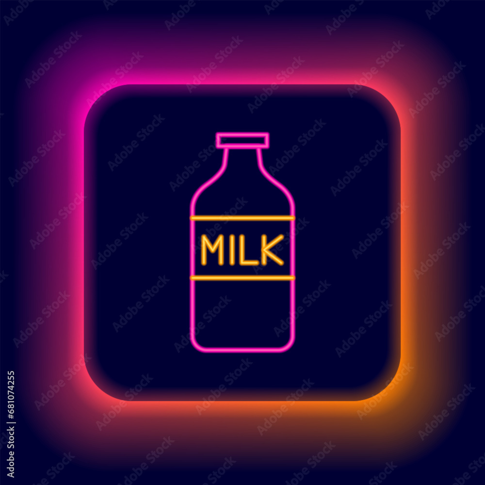 Glowing neon line Closed glass bottle with milk icon isolated on black background. Colorful outline concept. Vector Glowing neon line Closed glass bottle with milk icon isolated on black background. Colorful outline concept. Vector