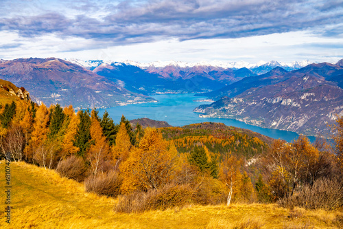 Panorama of Lake Como, photographed in autumn from Monte San Primo, with the surrounding villages and mountains.  © leledaniele