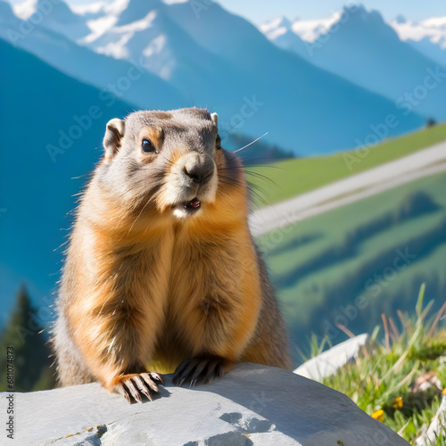 cute marmot in the mountains © aike