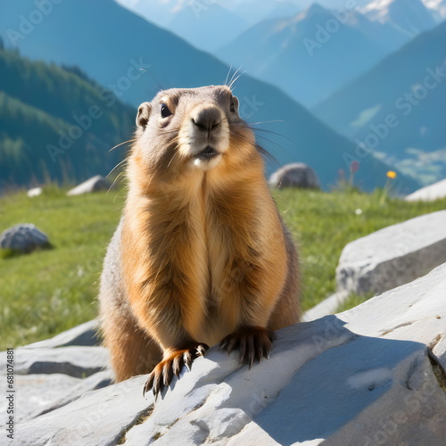 cute marmot in the mountains © aike