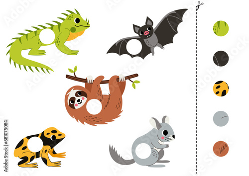 Fototapeta Naklejka Na Ścianę i Meble -  Cut and glue parts of cute  cartoon South american animals.