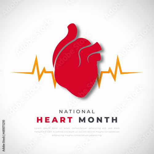 Happy National Heart Month Paper cut style Vector Design Illustration for Background, Poster, Banner, Advertising, Greeting Card