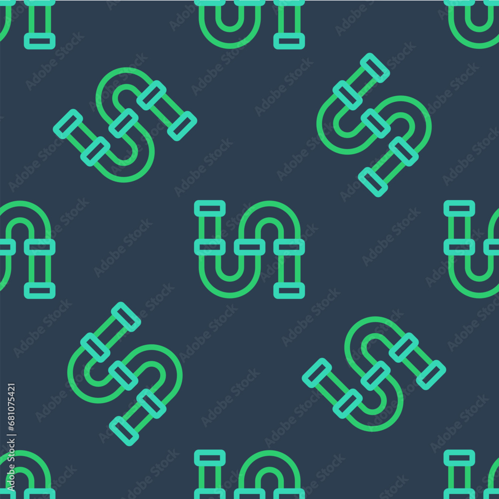 Line Industry metallic pipe icon isolated seamless pattern on blue background. Plumbing pipeline parts of different shapes. Vector Line Industry metallic pipe icon isolated seamless pattern on blue background. Plumbing pipeline parts of different shapes. Vector