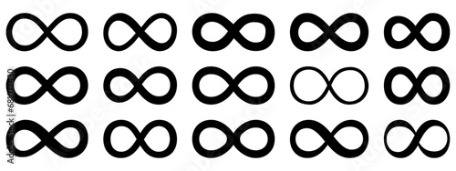 Infinity icon set. Infinity, eternity, infinite, endless, loop symbols. Unlimited infinity collection icons flat style.