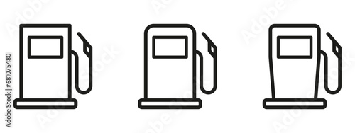 Gas station icon set. Fuel, Gasoline, Dirsel, Car fuel, Petrol, Fuel pump nozzle flat and line style icons.