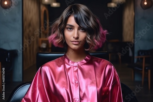 Indulgent Salon Experience: Indian Model's Hair Makeover generative ai © RamvijayB