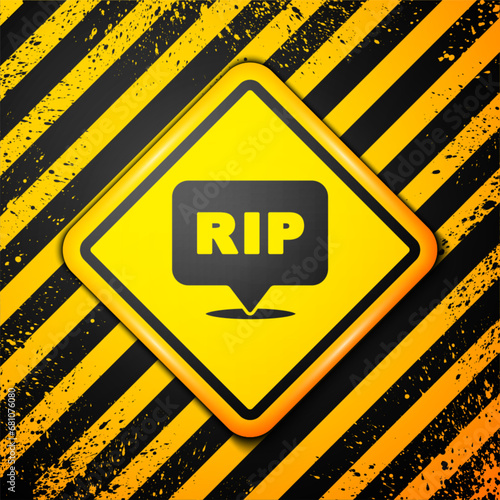 Black Speech bubble rip death icon isolated on yellow background. Warning sign. Vector