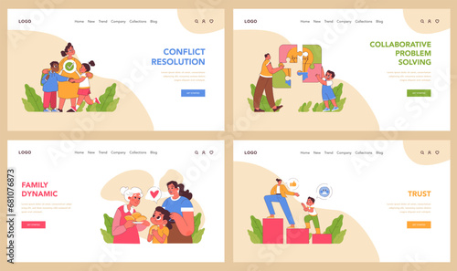 Conflict Resolution set. Harmonious interactions showcased through familial and social scenarios. From trust-building to cooperative compromises. Flat vector illustration