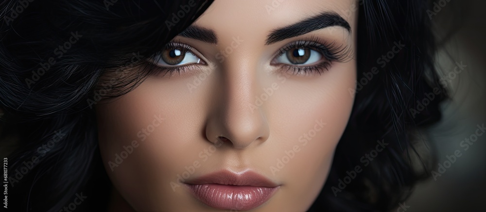 Portrait of a woman with black hair in a barbershop Copy space image Place for adding text or design Portrait of a woman with black hair in a barbershop Copy space image Place for adding text or design