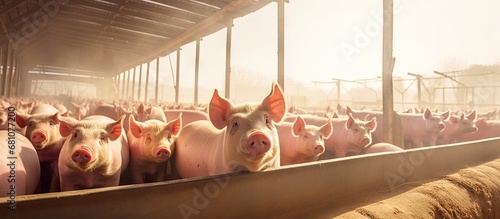 Rural farm for raising pigs Copy space image Place for adding text or design