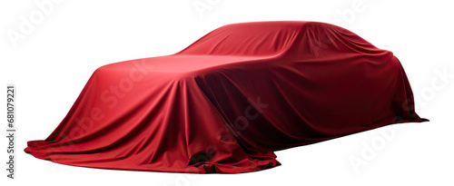 Red fabric draping over an automobile, cut out