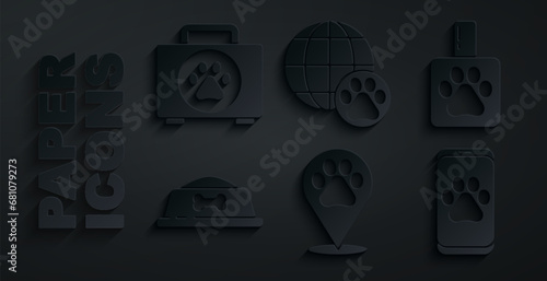 Set Location veterinary, Pet shampoo, food bowl, Veterinary clinic, World pet and first aid kit icon. Vector