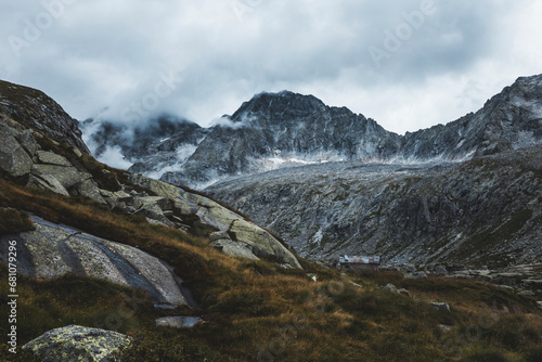 landscape in the mountains at blue hour on a summer evening