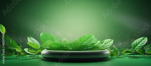 Simplified picture of air purifying green leaves floating Copy space image Place for adding text or design