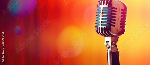 Retro microphone on a colorful background let s sing Copy space image Place for adding text or design photo