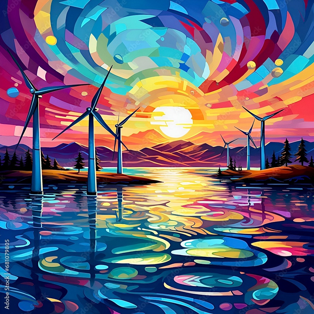 Bright background with windmills 