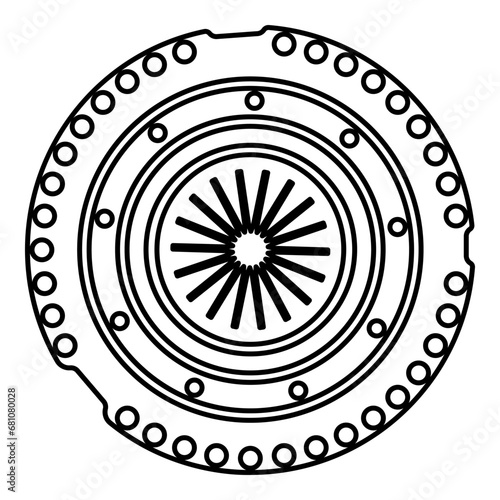 Car clutch basket cover cohesion transmission auto part plate kit repair service contour outline line icon black color vector illustration image thin flat style