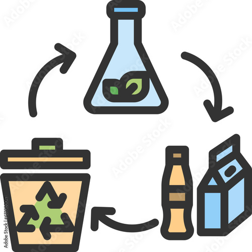 bioplastic recycle process color style icons