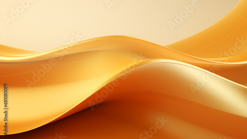 Abstract golden yellow waves design with smooth curves and soft shadows on clean modern background. Fluid gradient motion of dynamic lines on minimal backdrop