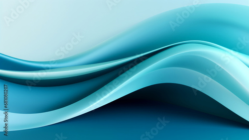 Abstract tender peppermint blue waves design with smooth curves and soft shadows on clean modern background. Fluid gradient motion of dynamic lines on minimal backdrop