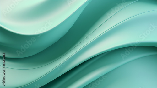Abstract gentle sea green waves design with smooth curves and soft shadows on clean modern background. Fluid gradient motion of dynamic lines on minimal backdrop