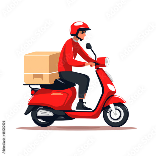 Minimalist drawing of a delivery man driving a scooter on a PNG background. © I LOVE PNG