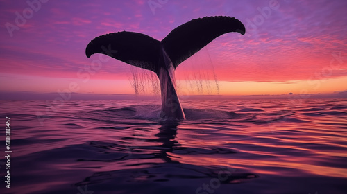 Dusk Dive: A visually stunning moment of a whale diving into the depths of the ocean during the twilight hours, creating a sense of mystery and beauty © Наталья Евтехова
